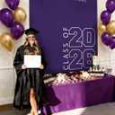 Class of 2026 Graduation Banner 5X6feet - Large CONGRATS GRAD Polyester Banner, Photo Backdrop & Wall Decor for Commencement Party Supplies, Purple and White Graduation Party Decorations for High School & College