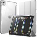 JETech Case for iPad Pro 11-Inch M5/M4 2025/2024 (6th/5th Generation) with Pencil Holder, Clear Transparent Back Shell Slim Stand Shockproof Tablet Cover, Auto Wake/Sleep (Silver)