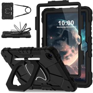 WESOROL Case for Galaxy Tab A11 Plus/A9 Plus 11 Inch,Shockproof Cover for Samsung Tablet A11+/A9+ Case with Screen Protector 360 Rotating Stand Pencil Holder Shoulder Strap,Black