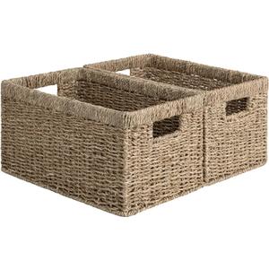 StorageWorks Wicker Storage Basket for Organizing, Medium Seagrass Storage Baskets with Built-in Handles for Pantry, Shelves,2-Pack (13"D x 8"W x 7"H)