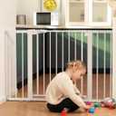 Babelio Metal Baby Gate, 29-43" Auto Close Easy Install Pet Gate PressGuard P7, Extra Wide Walk Thru Child Safety Gate, 30" Tall Pressure Mounted Dog Gate for Doorways & Stairs, White