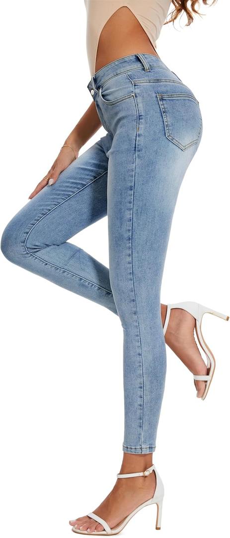 KICZOY Women's Casual Jeans Pencil Leg Pants High Stretch Mid Rise Jeans Classic, 4, Blue