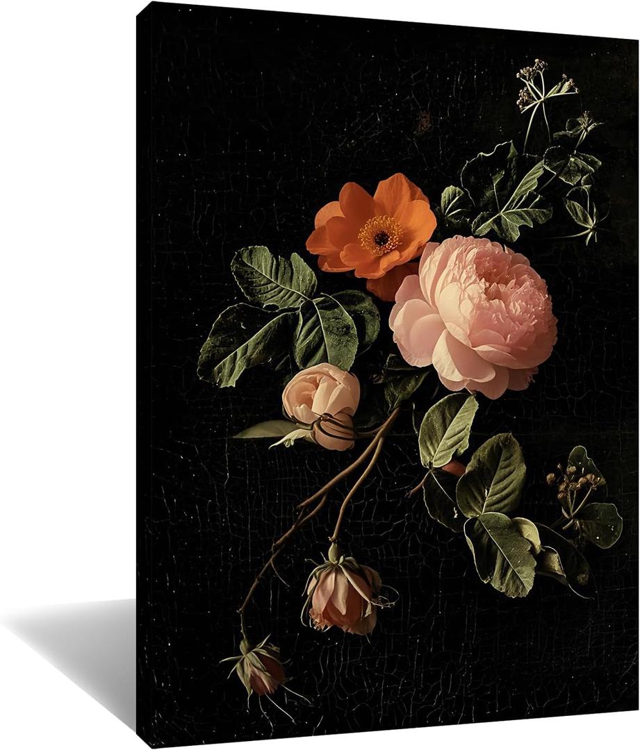 Vintage Flower Canvas Wall Art Nature Colorful Floral for Bedroom Wall Decor Retro Wildflower Painting Poster Modern Home Artwork Living Room Farmhouse Wooden Framed Ready to Hang [18''Wx24''H]