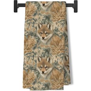 BUJSP Rustic Floral Fox Kitchen Dish Tea Towels,Cottagecore Botanical Fox Decorative Hand Towels for Bathroom Kitchen, 16x24 Inch (Color-5)