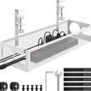 Under Desk Cable Management Tray No Drill 15.1, Metal Mesh Cable Management Box with Hybrid Side Slots & Reinforced Basket,Adjustable Cable Tray with Wire Management for Office Home,1 Pack (White)
