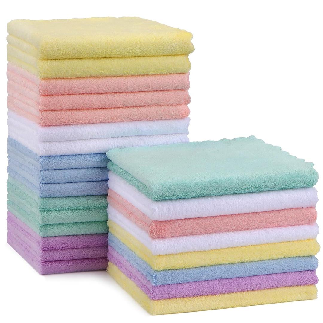 HOMEXCEL Baby Washcloths 24 Pack-Microfiber Baby Bath Face Towel 11.5 x 11.5 Inch Extra Absorbent and Soft Burp Cloth and Washcloths for Newborn-Infants and Toddlers-Gentle On Sensitive Skin
