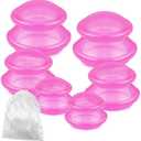 TrelaCo 6 Pcs Cupping Kit for Massage Therapy 3 Sizes Silicone Cupping Set Chinese Massage Therapy for Studio Household Cellulite Joint Pain Muscle Pain(Clear Hot Pink)