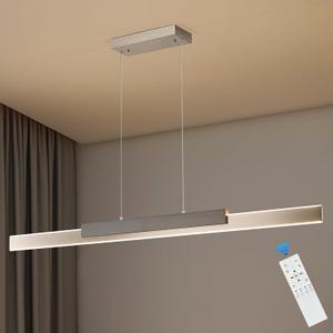 Modern LED Linear Pendant Light 52in Brushed Nickel Island Light Wood Hanging Light for Dining Room Kitchen Island Home Office