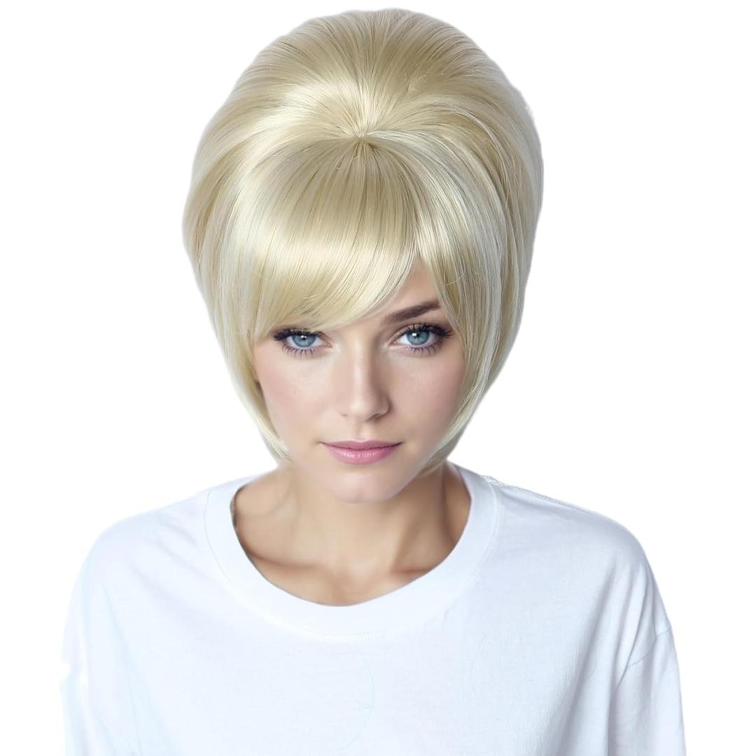 Linfairy 1960s Short Beehive Wig Perfect for Halloween Party Cosplay Bauffant Wigs (Blonde)