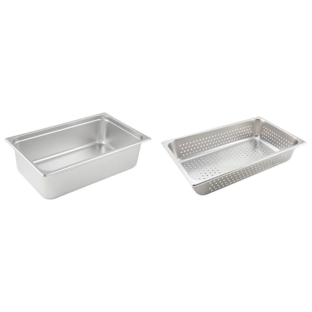 Winco Anti-Jamming Steam Pan and Perforated Pan Bundle, Full-Size x 6-Inch and 4-Inch, 8 Piece