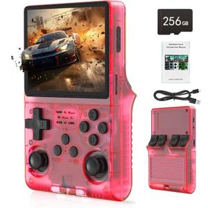 R40S PRO 30000 in 1 Handheld Game Console, 3.5 inch IPS Screen Retro Game Console, Mini Portable Pocket Arcade 3800mAh 45 simulators 256G TF Card (Red)
