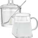 Leinuosen 2 Pcs Glass Pitcher Elegant Shaped Glass Tea Pitcher Coffee Milk Creamer Pitchers Creative Milk Frothing Pitchers Frother Cup Creamer Jug (500 ml, Trendy Style)