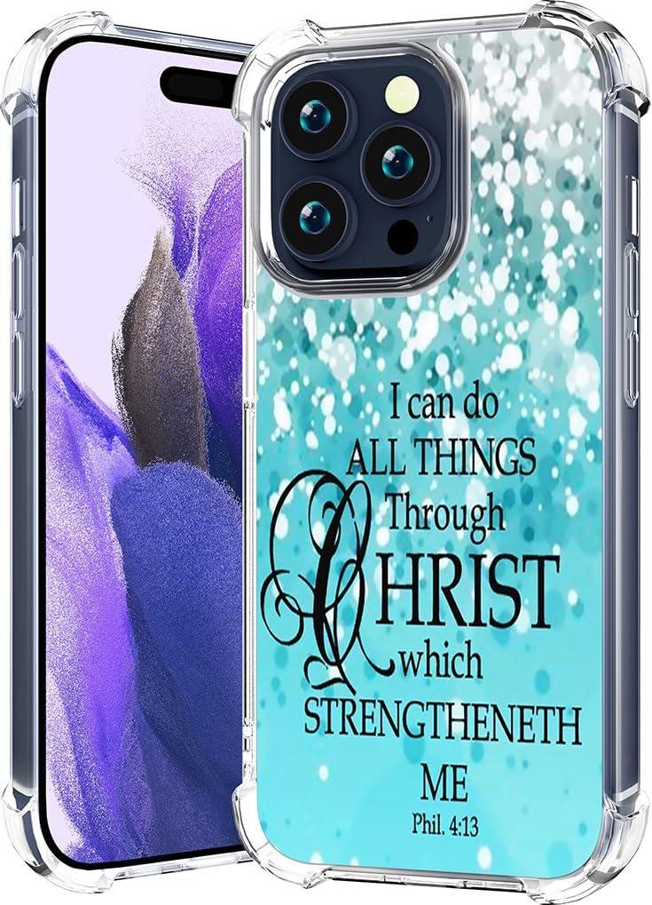 Compatible with iPhone 15 Pro Max Case Clear Cute for Women - Rugged Phone Cases Funda Protector Cover Skin (Blue Christian Bible Religions)