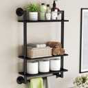 Bathroom Shelves Wall Mounted, 3 Tier Bathroom Shelf with Towel Bar, 26in Stainless Steel Floating Pipe Racks Over Toilet, Wall Shelves for Bathroom Laundry Room Kitchen Storage, Black