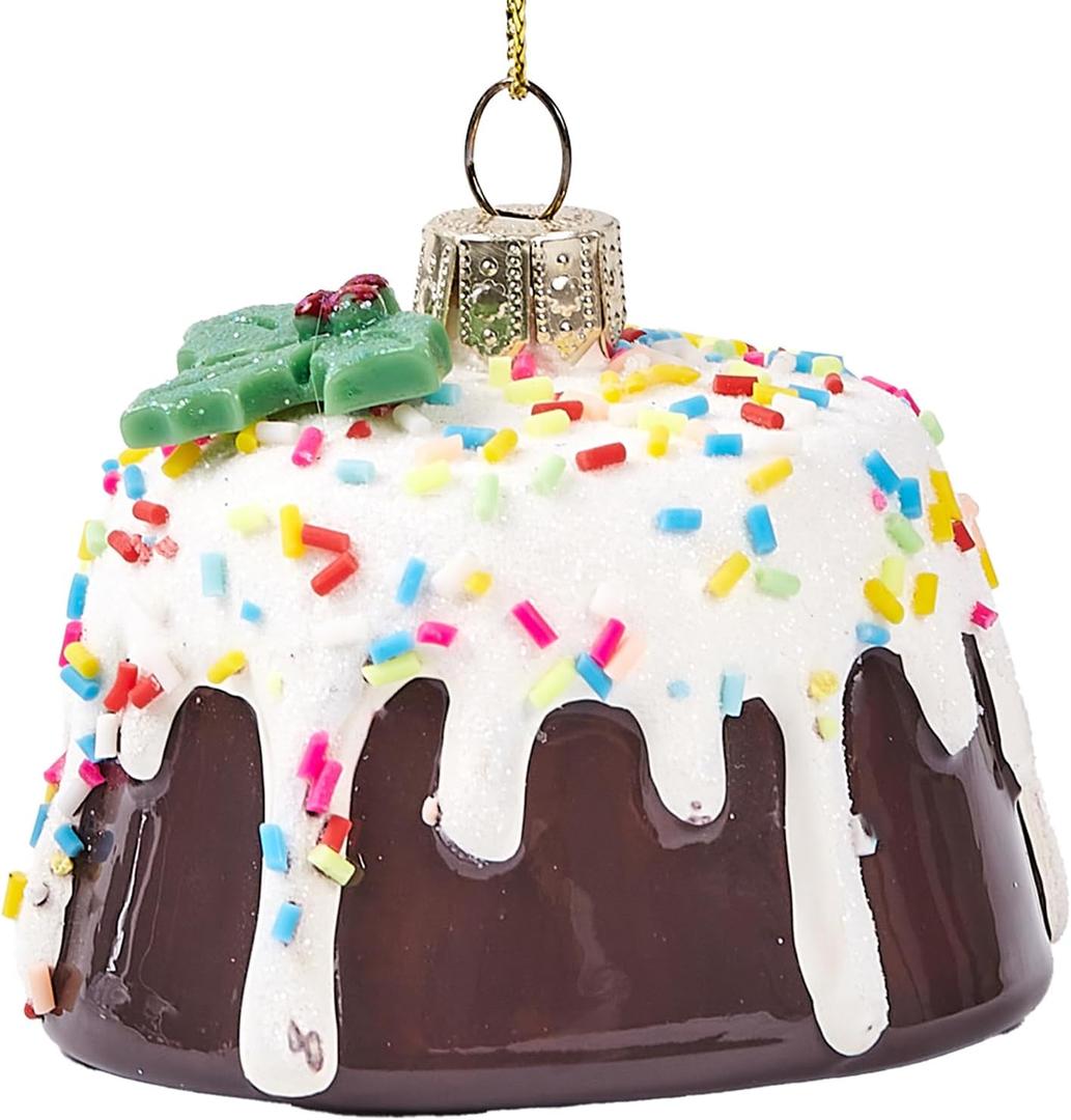 2 x 3D Glass Ornaments for Christmas Tree - Chocolate Cake Christmas Tree Decorations for Xmas Home Decor Outdoor Window Centerpiece