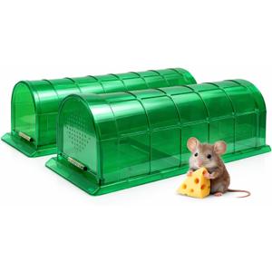 Humane Mouse Trap Indoor for Home, Live Catch and Release Rat Trap with Ventilated Chamber, 2 Pack Reusable No Kill Mice Trap Outdoor, Color: Green