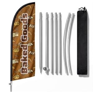 8FT Baked Goods Flag for Business, Portable Baked Signs with Stainless Steel Flagpole, Ground Stake, Eye-Catching Flag for Cake Baking Shop Outdoor Advertising