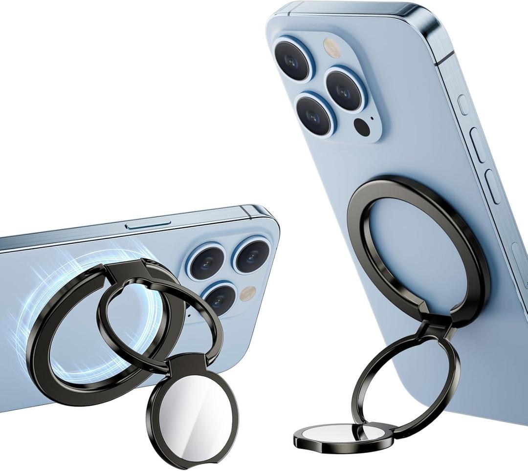 Magnetic Phone Grip for iPhone 16 15 14 13 12 Series, Magnetic Phone Ring Two-Fold Flexible Rotation Phone Grip Holder Compatible with Magnetic Car Mount