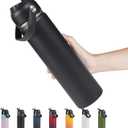 24oz Insulated Stainless Steel Water Bottle, Wide Mouth Double Wall Vacuum, Silicone Straw, Sweat & Leak Proof, BPA Free Insulated Water Flask for Travel, Keep Cold 24h Hot 12h, Black