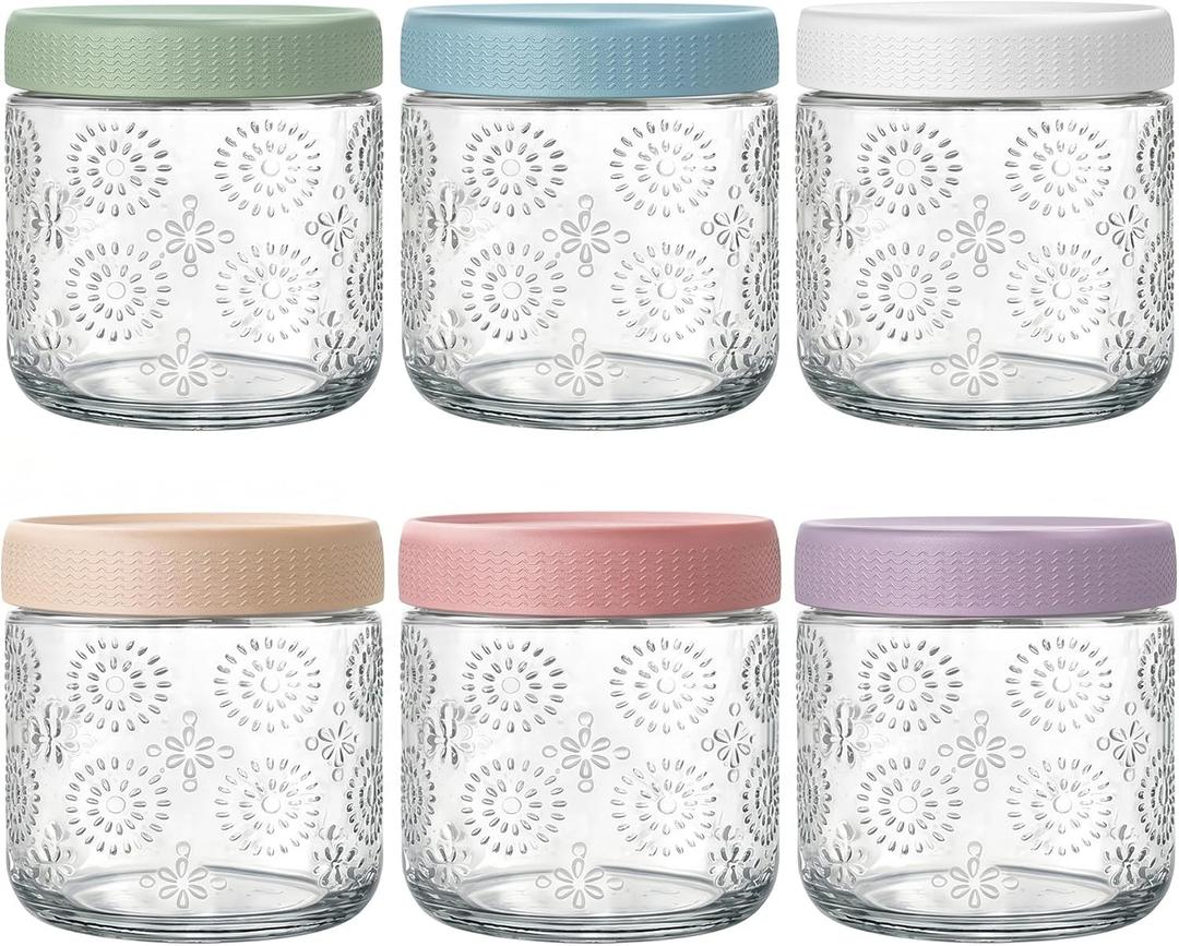 6 pack 16 oz Overnight Oats Containers with Lids, Glass Food Storage Container, Airtight Salad Jars, Mason Jars for Overnight Oats, Yogurt, Oatmeal, Salad, Coffee, Spices