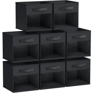 DIMJ 8 Pack Foldable Storage Cubes with Window, Closet Storage Bins with Handle, 11x11 inch Storage Cubes for Clothes, Toys, Books (Black)