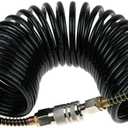 25ft Air Compressor Hose with Bend Restrictor and 1/4 Quick Coupler - Coiled Flexible Air Hose with Solid Copper Connectors
