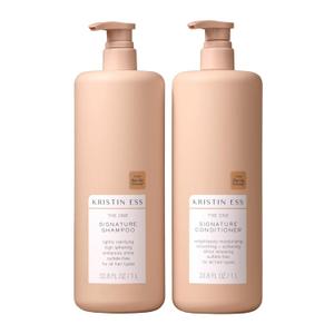 Kristin Ess Signature Shampoo and Conditioner Set with Pumps | Daily Sulfate Free, Color Safe, Hydrating, Moisturizes, Adds Softness & Shine - Pear Fragrance, 33.8 fl oz each 2-pack