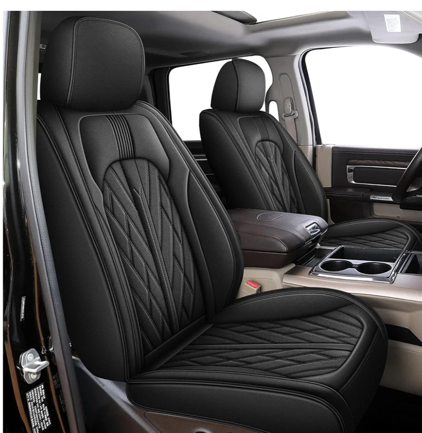 IKABEVEM Seat Covers Fit for Dodge RAM 1500 2002-2024 2025 2026: Compatible with RAM 1500 2500 3500 Car Seat Cover Truck Pickup Crew Double Quad Cab (Curved Bench, Front Seat, Black)