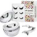 Magnetic Eyelashes 5 Pairs of Reusable Magnetic Eyelashes with Applicator No Glue Eyelashes Easy to put on and Remove (White)