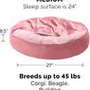 Furhaven 27" Round Calming Donut Dog Bed for Medium/Small Dogs, Washable, For Dogs Up to 45 lbs - Plush Velvet Waves Hooded Donut Bed - Rose Pink, Medium