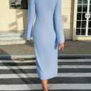 Saodimallsu Womens Long Sleeve Midi Sweater Dress Crew Neck Swiss Dot Soft Knit Casual Fall Trendy Maxi Dresses (Large, Light Blue)