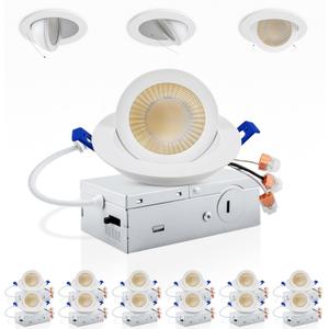 Adetu 3 Inch Gimbal Led Recessed Lighting, 360+90 Adjustable Directional Recessed Lights, 2700K/3000K/3500K/4000K/5000K Dimmable Retrofit Eyeball Can Lights with Jbox,ETL (White,12 Pack)