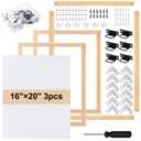 3 Set 16x20 Inch DIY Wood Canvas Frame Kit Wooden Stretcher Bars with Painting Canvas Removable Lightweight Stretcher Frames for Oil Painting Canvas Art Diamond Embroidery Stitch Supplies