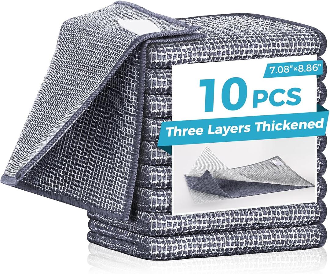10 Pcs New Upgrade 3-Layer Non Scratch Wire Dishcloth,Wire Dishwashing Rag, Non-Scratch Wire Dishwashing Rags for Wet and Dry, Kitchen Cleaning Dish Rags for Cookware,Sinks, Dishes,Stove (7.08x8.86-10Pack, 10pcs Three-layer [Middle Clip Rag]