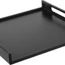 MyGift 16 Inch Square Matte Black Metal Large Serving Tray with Handles