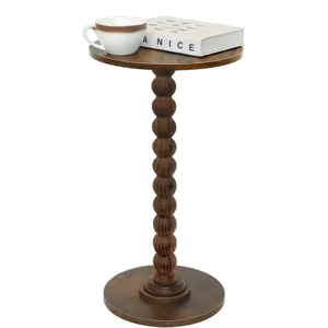 Round Hazelnut Turned Spindle Pedestal Side Accent Table, 2 Pieces, 21x12 inches