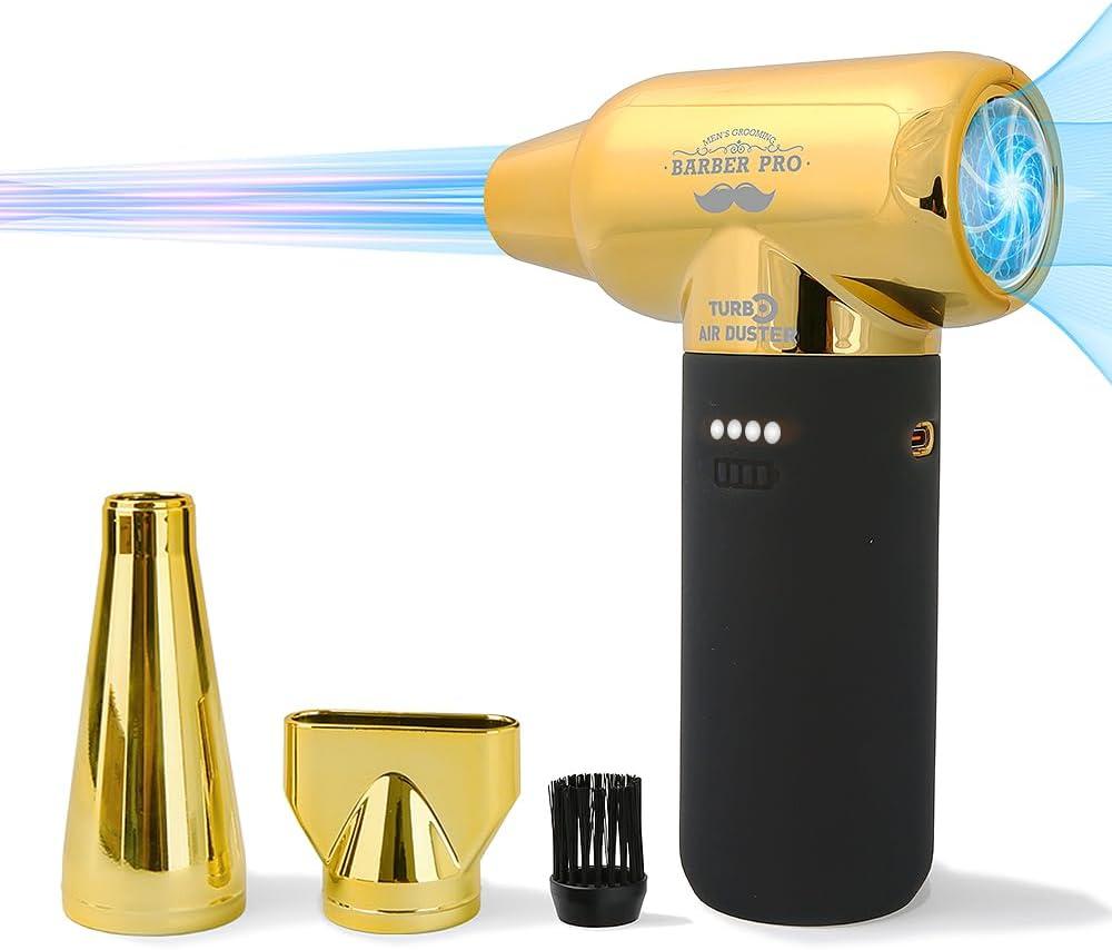 Compressed Air Duster - Electric Duster for Hair Barber, 3 Gear Mini Portable Jet Dry Air Blower, Cordless Vacuum Cleaner, for PC, Office,Salon, Fan, Laptop, Keyboard, Car -Black Gold