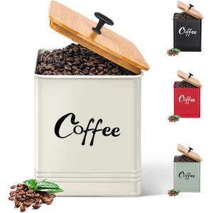 Airtight Coffee Canister-Coffee Container, Airtight 40 oz Large Iron Beige Storage Container for Coffee Grounds, Beans, Pods & More,Coffee Bar Accessories & Gifts