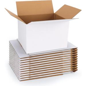 CRUGLA 12x8x7 Shipping Boxes 15 Pack, White Corrugated Cardboard Boxes with Side-Lock and Pre-Applied Double-Sided Tape, Easy Assemble Packing Mailer Boxes for Small Business Shipping