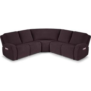 VANSOFY Stretch Reclining Sectional Couch Covers, 5-Pieces, Chocolate | Extra Large 5 Seat Recliner Cover, Thick Soft Washable Slipcovers, Non-Slip, Sectional Corner Cover for L Shape Sofa