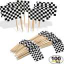 Anley Checkered Racing Flag Toothpick Cupcakes Toppers - Vivid Double Sides Print, Smooth Solid Pick - Party Birthday Decoration Cocktail Fruit Stick Toothpicks Race Car Cupcakes Toppers (100 pcs)