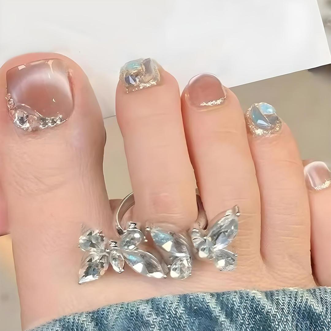 Press on Toenails with Designs Acrylic Fake Nails for Toe Artificial False Nails with Charms Glue on Toe Nails for Spring Summer Stick on Toenails for Women Girls(JMZ050)