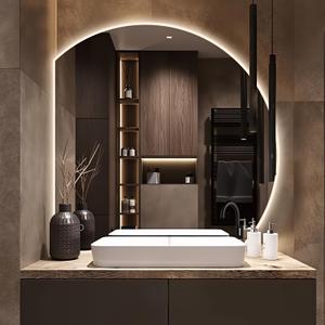 Niccy Half Moon LED Mirror for Bathroom, 32" Backlit + Front Lit Lighted Semi Round Makeup Mirrors for Wall, Anti-Fog, Dimmable 3-Colors, Memory Function, Shatterproof Smart Vanity Mirror