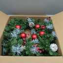 15 Inch Pre-Lit Artificial Christmas Wreath for Front Door, Christmas Door Decorations Wreath with LED Warm Lights, Balls, Pine Needles, and Red Berries Wall Windows Ornament