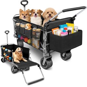 Dog Wagon for Medium & Large Dogs, Folding All-Terrain Dog Stroller Wagon with Tailgate (Extra Space), Multiple Pockets & Storage Baskets, Adjustable Handle, One-Step Brake, Heavy Duty Pet Wagon