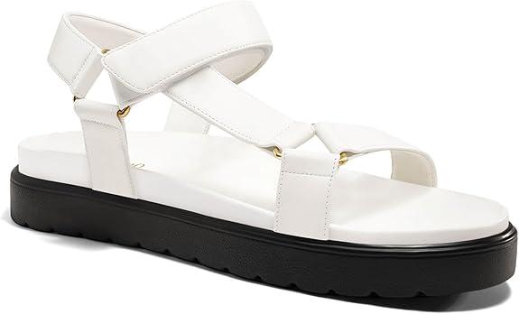 Coutgo Womens Platform Sandals Comfortable Open Toe Adjustable Strap Summer Vacation Shoes, White, Size 8.5