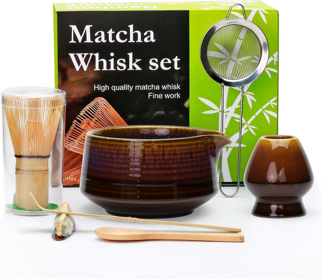 Matcha Whisk Set,8pcs Matcha Set includes Matcha Bowl(19 oz),Bamboo Matcha Whisk and Matcha Scoop,Matcha Whisk Holder,Stainless Steel Sifter,Tea Making Tools,Matcha Kit Gift for Matcha Lovers