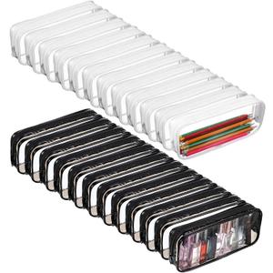 24PCS PVC Pencil Bag, Clear Pencil Case with Zipper, Bulk Pen Bag Makeup Pouch for Teen Girls School Classroom Office Travel Storage Supplies Toiletry Makeup Zipper Pouches(Black, White)