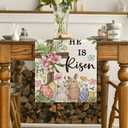 Artoid Mode Bunny Rabbits Eggs He is Risen Easter Table Runner, Seasonal Spring Kitchen Dining Table Decoration for Home Party Decor 13x120 Inch