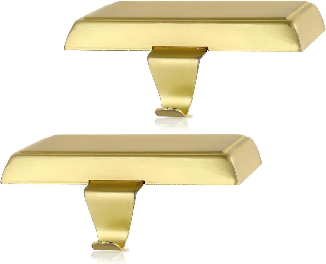 2 Pcs Christmas Stocking Holders - Heavy Duty Stainless Steel Mantle Hangers, Non-Slip Weighted Base for Fireplace, Mantel, Perfect Xmas Holiday Decorations with DIY Design (Striped Gold, 2p)